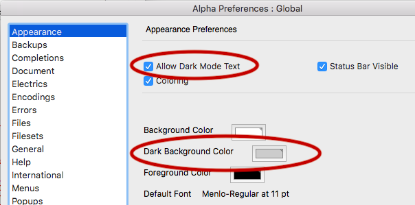 Alpha Dark Mode preferences